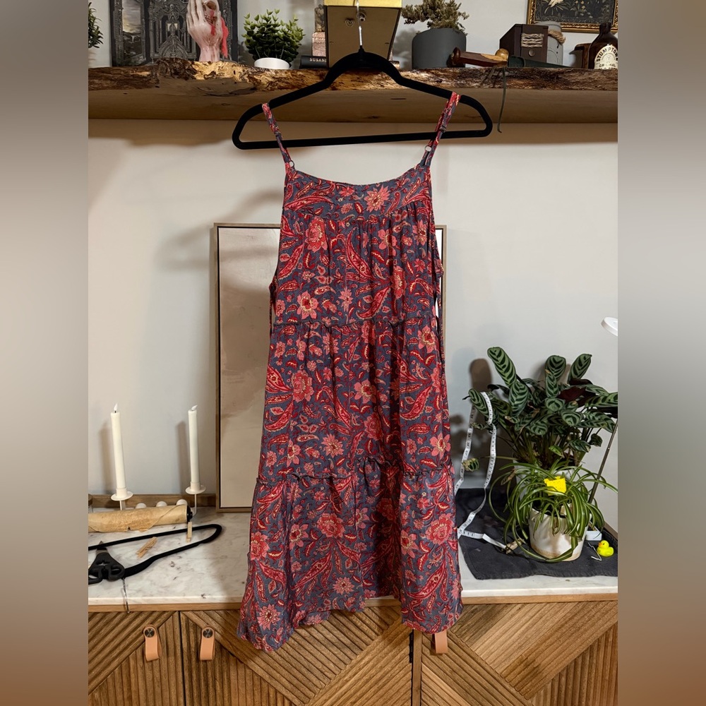 NWOT Karma Highway Floral Tiered Paisley Dress in Red and Navy - One Size